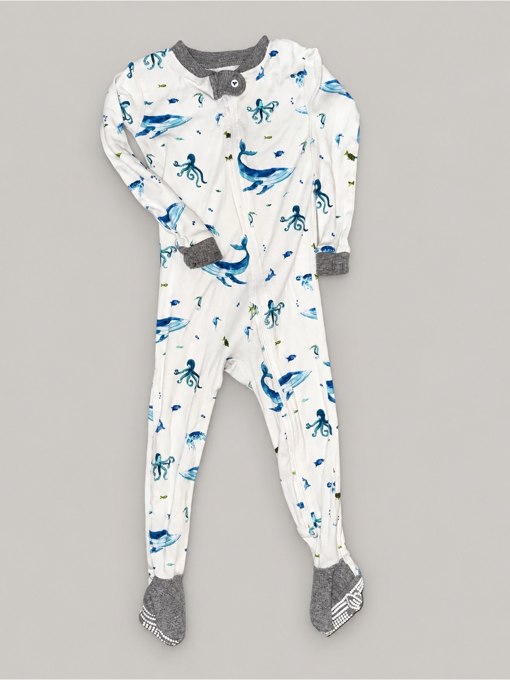 Burt’s Bees Baby 18M Ocean Friends Whale Cotton Zip-Up Footed Pajamas Unisex